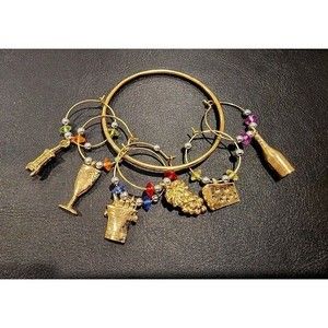 6 Metal Gold Colored Wine Glass Charms Tags Rings Markers Party Barware Drink